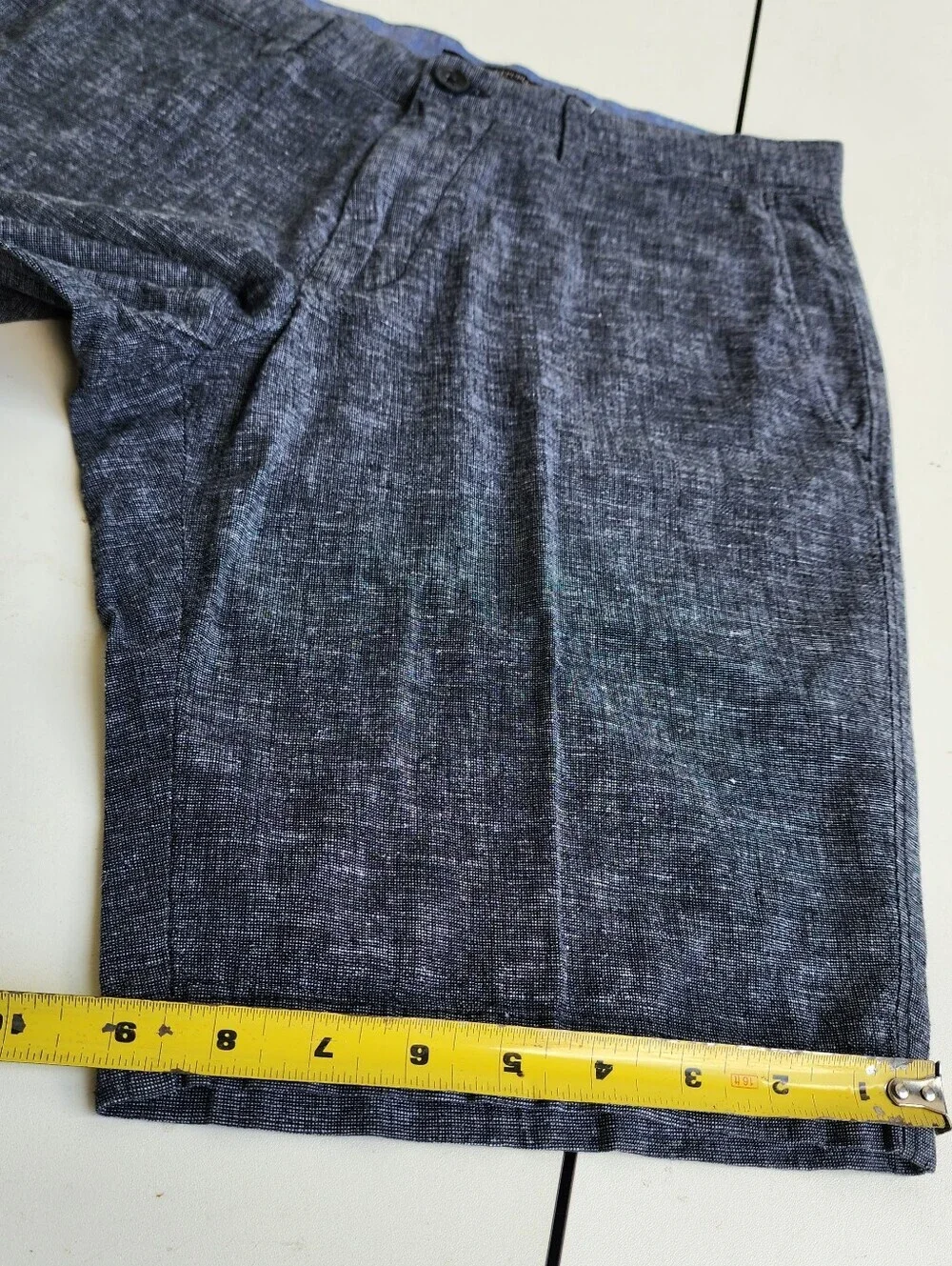 Banana Republic Men Solid Blue Linen Cotton Flat Front Chino Cambridge Shorts 30